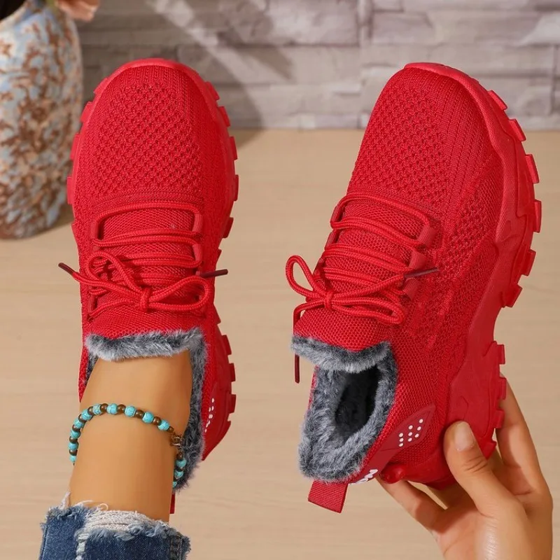 Women Winter Thermal Sneakers  - огляд і ціна Knit Fabric Lace Up Sneakers